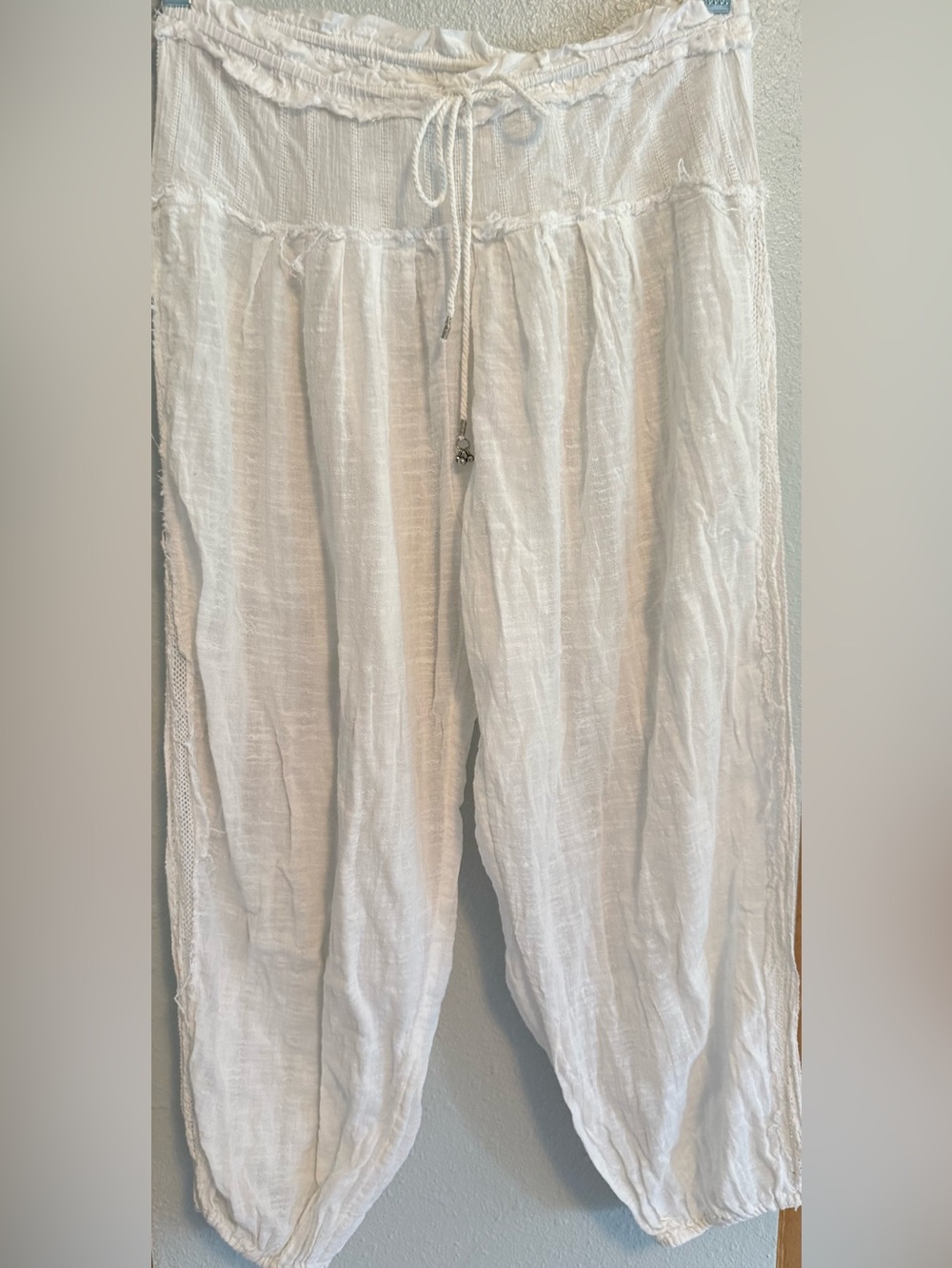 Free People VINTAGE Sheer White Lace Linen Bloomers/Harem Pants XS💕LIKE NEW💕